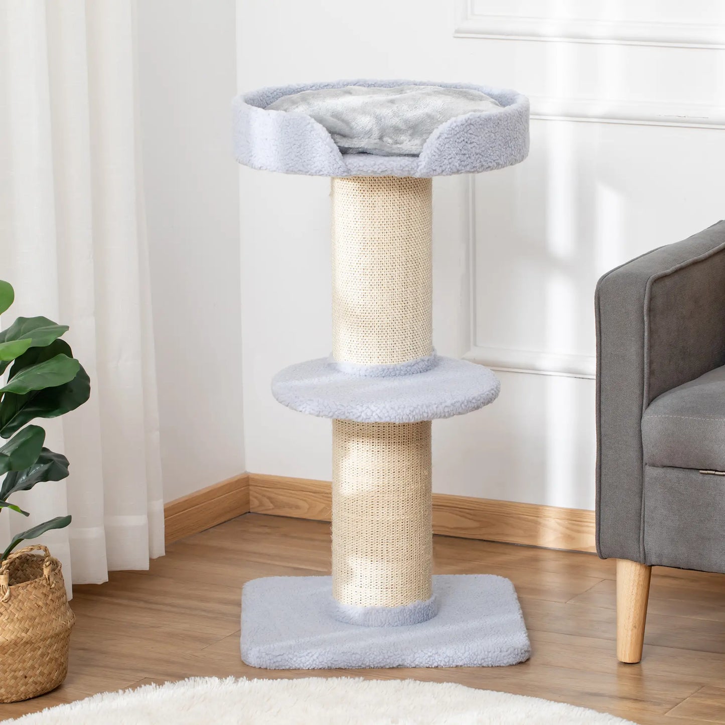 Cat Tree with Scratching Post, Bed, Cushion, Perch, 18" x 18" x 36", Light Blue Cat Trees at Gallery Canada
