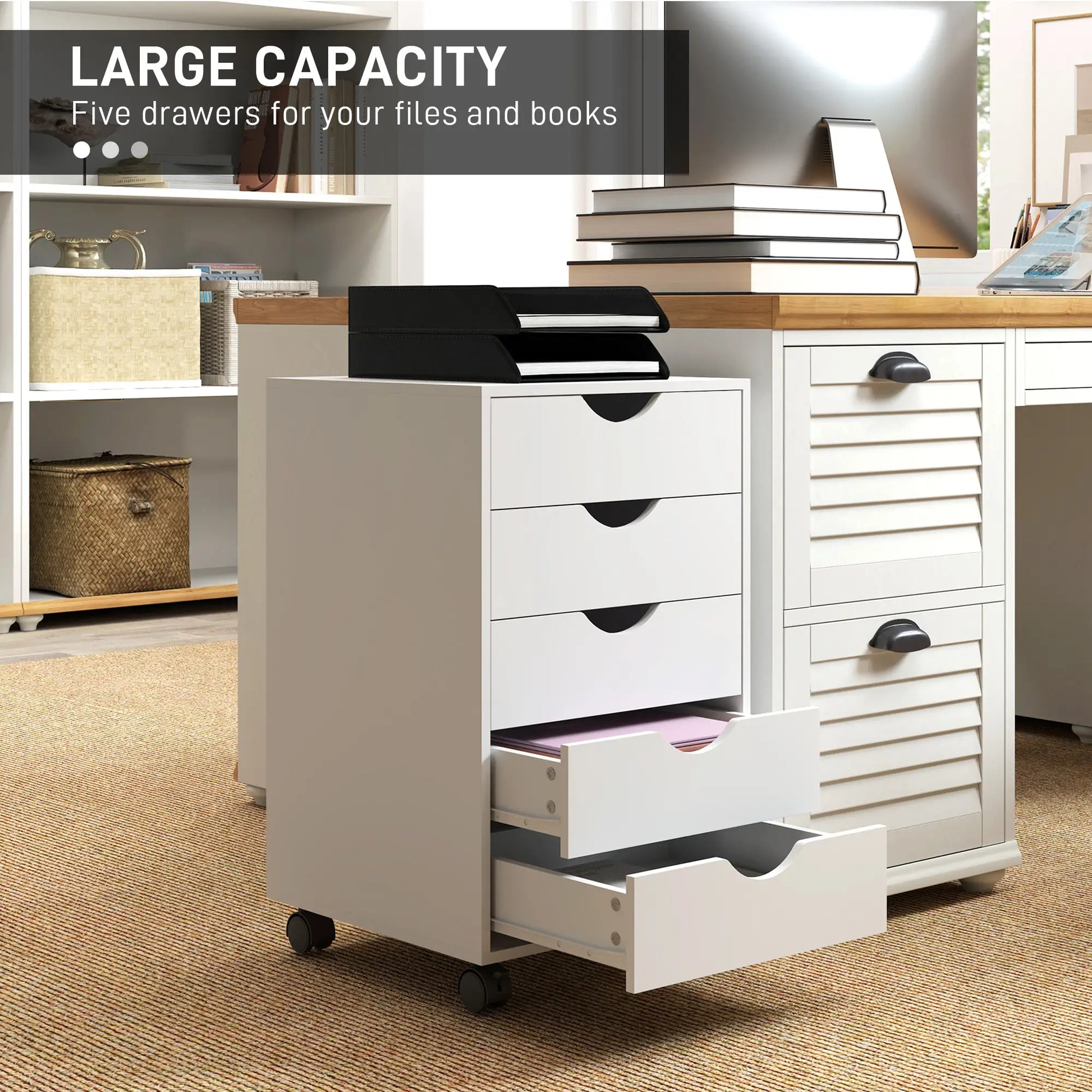 5 Drawer File Cabinet on Wheels, 15.7" x 15.7" x 26.4", White Office Cabinets & Cupboards at Gallery Canada
