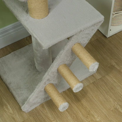 89"-104" Cat Tree, Scratching Post, Cat House, 3-Steps, Hanging Ball, Light Grey Floor to Ceiling Cat Trees at Gallery Canada