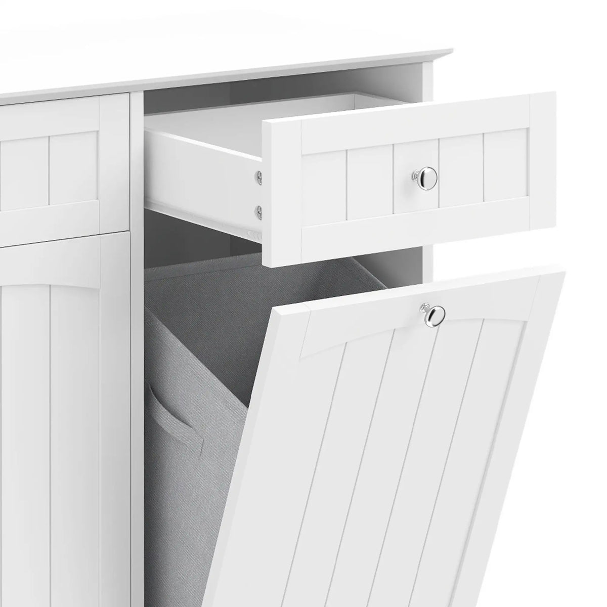 Laundry Cabinet, 2 Removable Bags, Tilt-Out Hamper, 2 Drawers, White