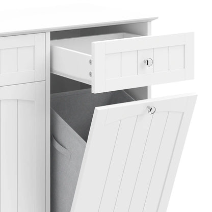 Laundry Cabinet, 2 Removable Bags, Tilt-Out Hamper, 2 Drawers, White