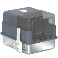 Stainless Steel Cat Litter Box With Lid, Scoop, Deodorization Bags Cat Litter Box Enclosures Grey at Gallery Canada