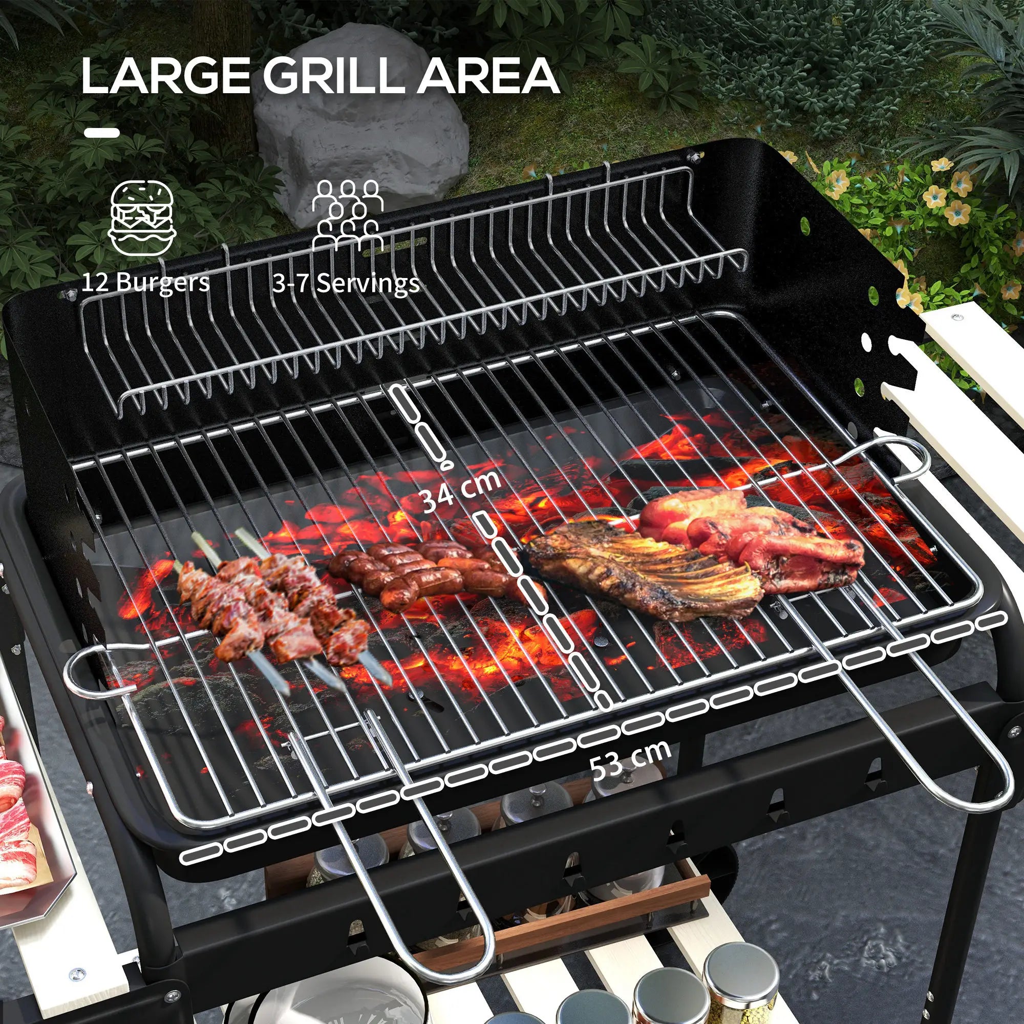 Charcoal Barbecue Grill, Adjustable Height, Portable Trolley With Ash Catcher, Wheels, Black Charcoal BBQ Grils at Gallery Canada