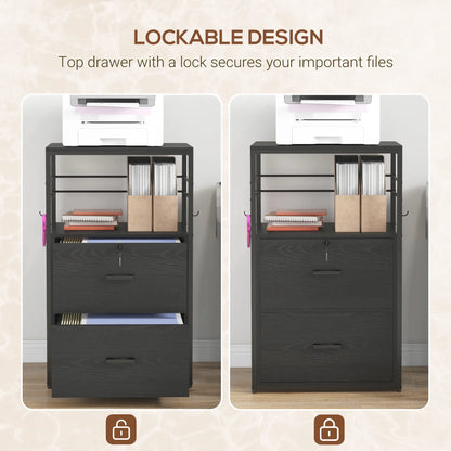 Lockable 2 Drawer Filing Cabinet, Adjustable Hanging Bar, Letter, A4, Legal Size, Black Office Cabinets & Cupboards at Gallery Canada