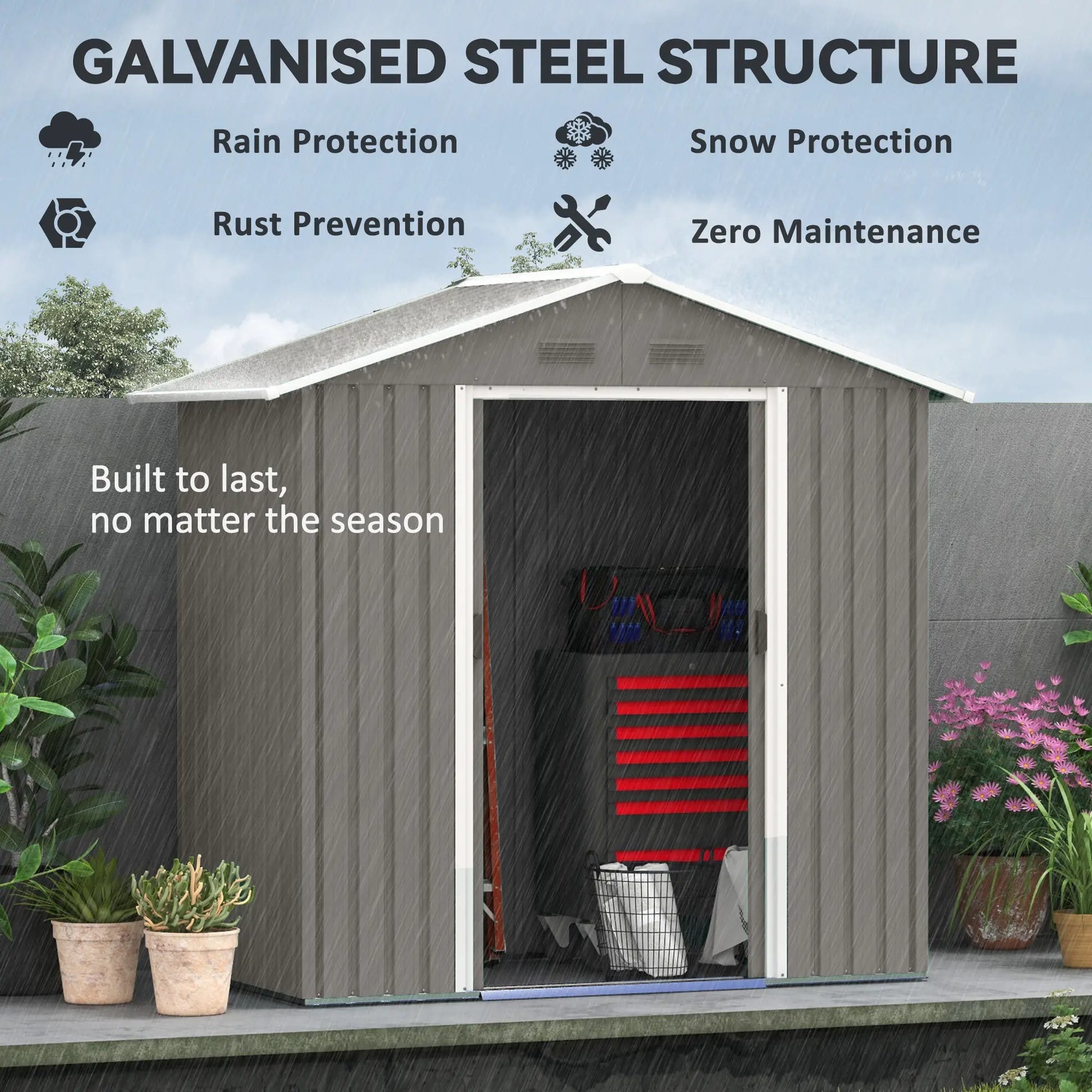 6.5x3.5ft Metal Garden Shed, Outdoor Tool Storage, Double Sliding Doors, Vents, Grey Sheds at Gallery Canada