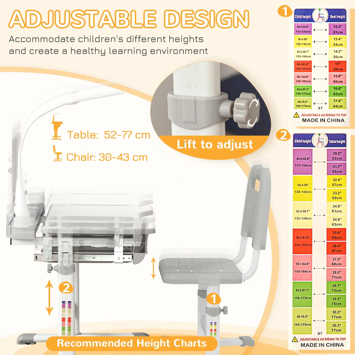 Adjustable Kids Desk and Chair Set, Student Study Table, Grey Kids Desk Sets at Gallery Canada