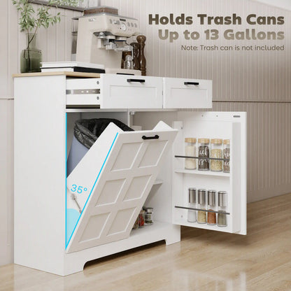 7 Gallon Tilt Out Garbage Cabinet, Kitchen Island, 2 Drawers, White