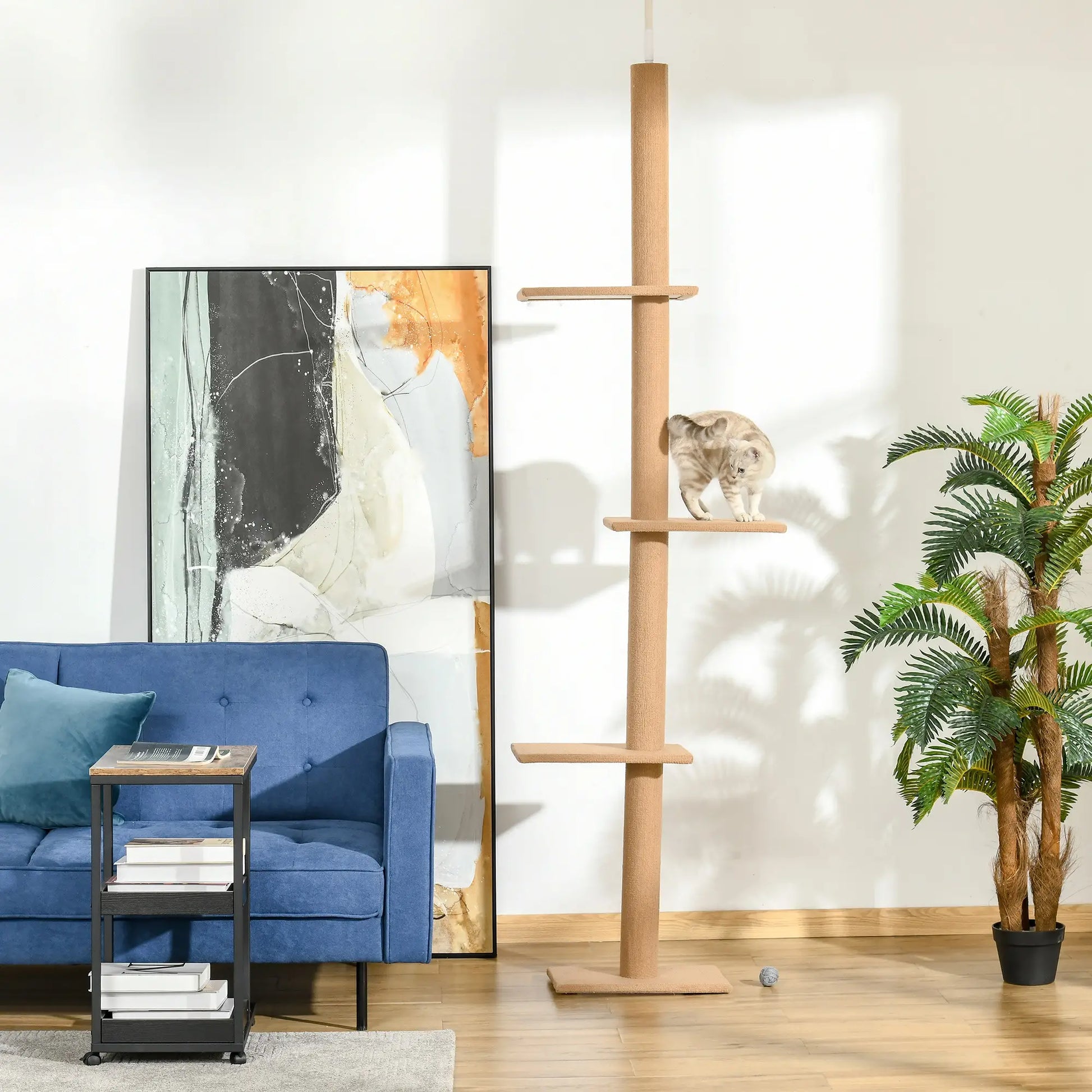 100" Floor To Ceiling Cat Tree, 3 Perches, Activity Center, Light Brown Floor to Ceiling Cat Trees at Gallery Canada