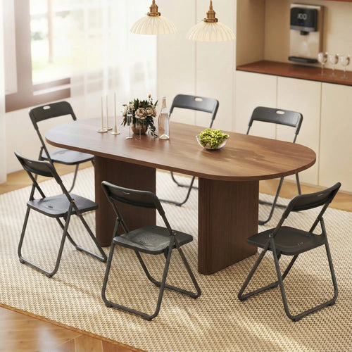 Folding Chairs 6 Pack, Black Plastic With Steel Frame, Black