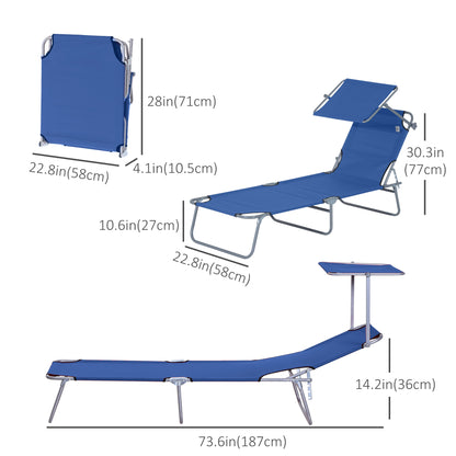 Outdoor Lounge Chair, Adjustable Folding Chaise Lounge, Tanning Chair with Sun Shade for Beach, Camping, Hiking, Backyard, Blue - Gallery Canada
