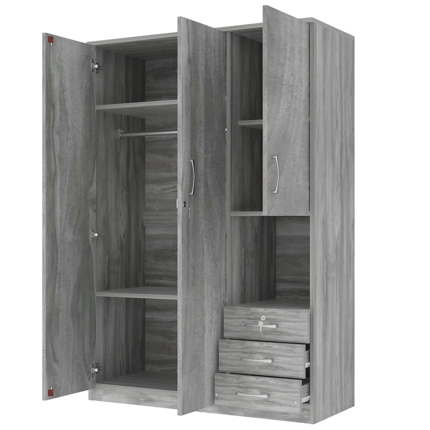 Wooden Wardrobe with Shelves, 3 Drawers, Hanging Rod, 47" L x 20" W x 69" H, Grey Clothing Storage at Gallery Canada