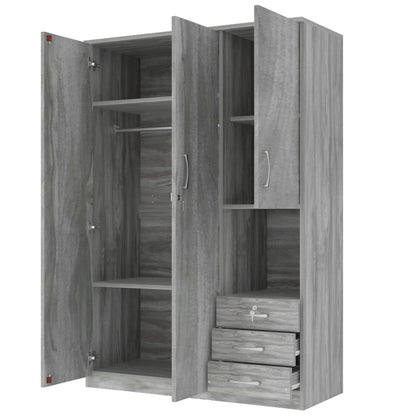 Wooden Wardrobe with Shelves, 3 Drawers, Hanging Rod, 47" L x 20" W x 69" H, Grey Clothing Storage at Gallery Canada