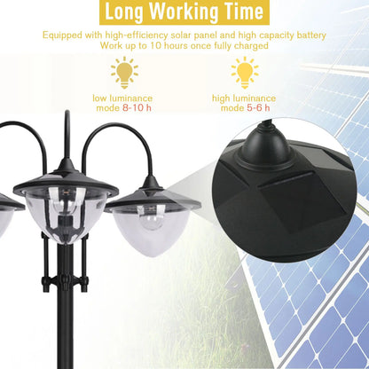 3-Têtes LED Solaire Lumière, Lampadaire avec Jardinière, Noir