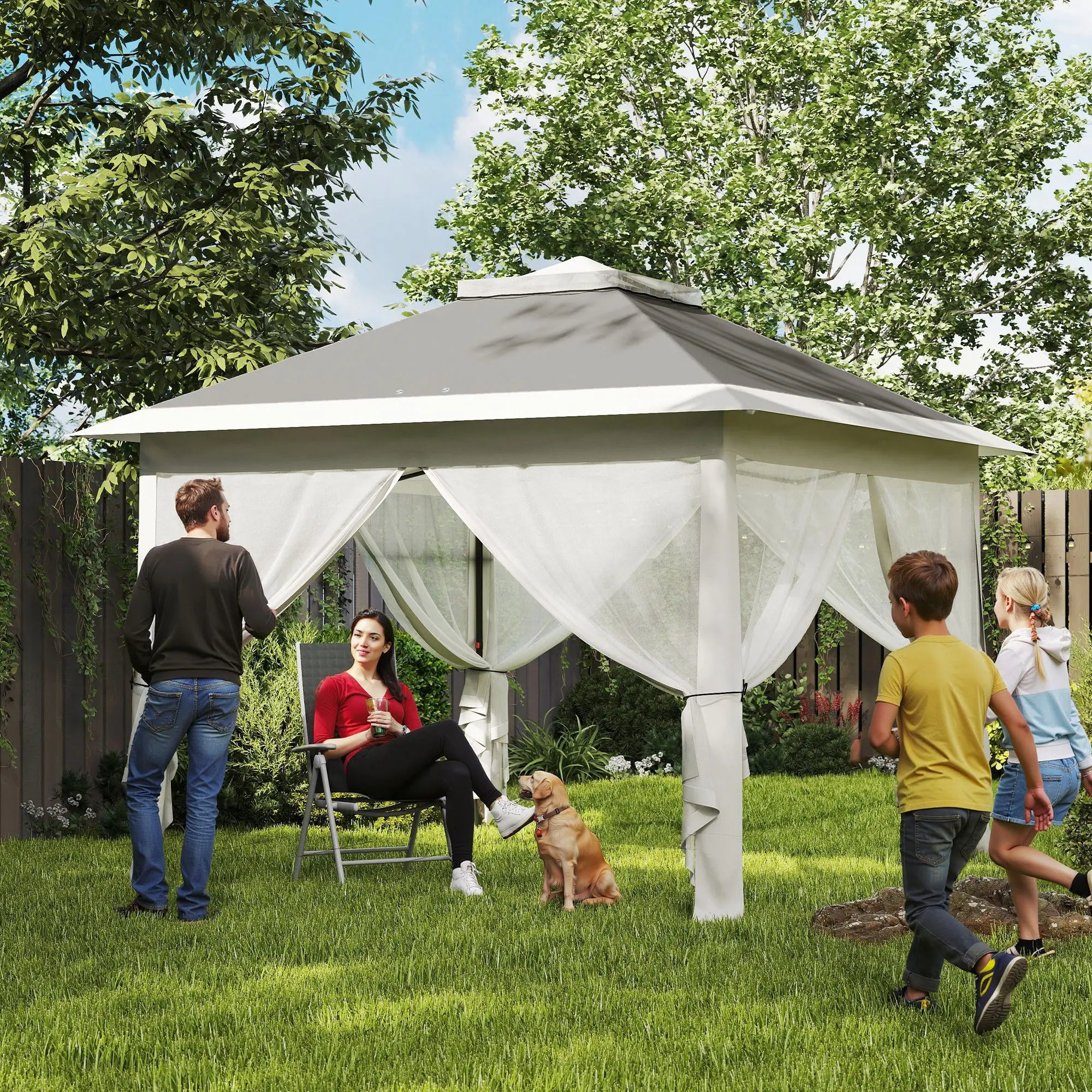 11' x 11' Pop Up Gazebo, Double Roof, Adjustable Canopy Tent, Dark Grey Pop Up Canopies at Gallery Canada