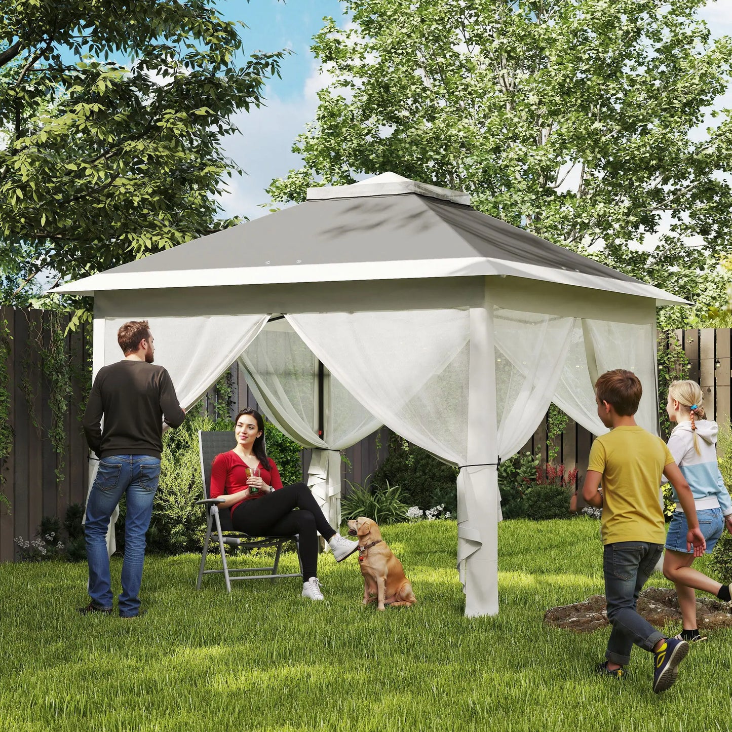 11' x 11' Pop Up Gazebo, Double Roof, Adjustable Canopy Tent, Dark Grey Pop Up Canopies at Gallery Canada