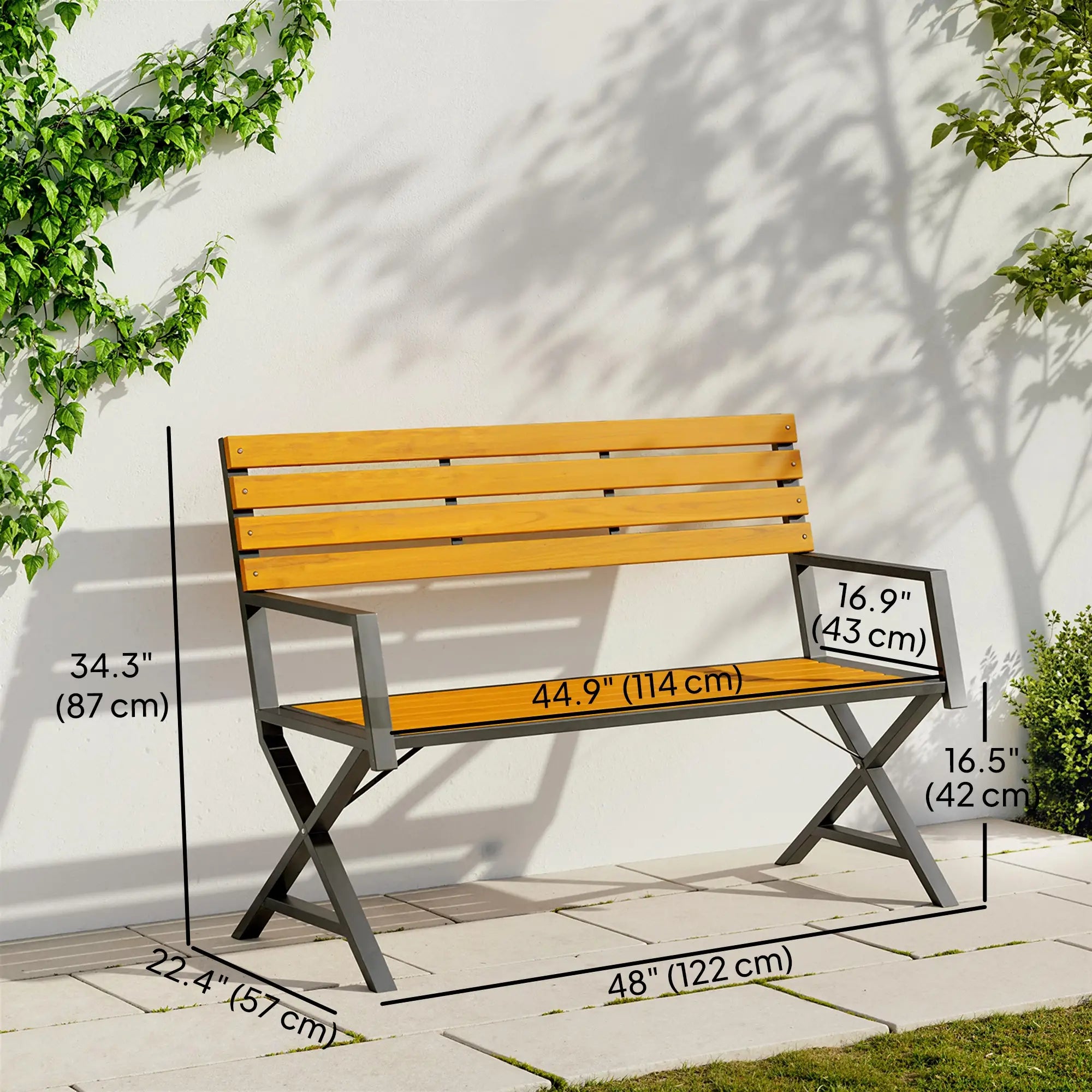 Outdoor Garden Bench With Backrest, Armrests, 2-Person Patio Seating Outdoor Benches at Gallery Canada