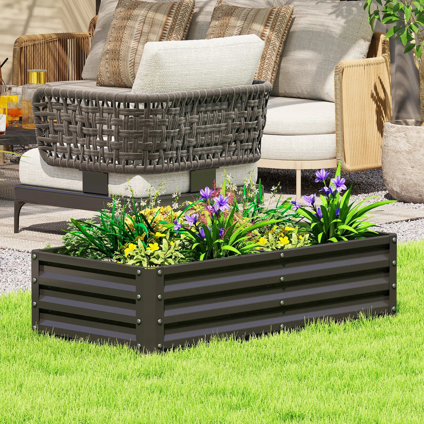 Galvanized Raised Garden Bed, Planter Box, 4' x 2' x 1', Black Galvanized Planter Boxes at Gallery Canada