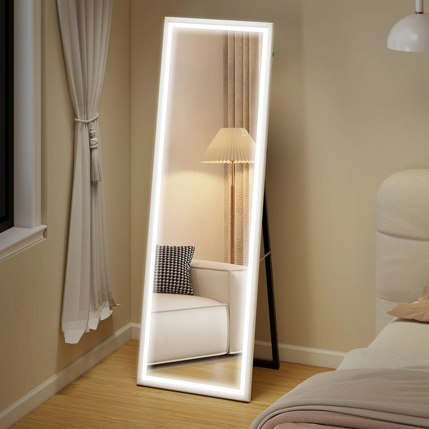 LED Mirror, Dimmable 3 Color Lights, 64" x 21" Rectangular, White Full Length Mirrors at Gallery Canada