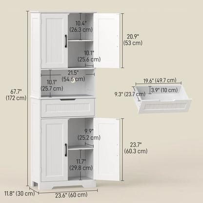 68" Tall Kitchen Buffet Hutch, 4 Doors, Drawer, Open Counter, White Kitchen Pantry Cabinets at Gallery Canada