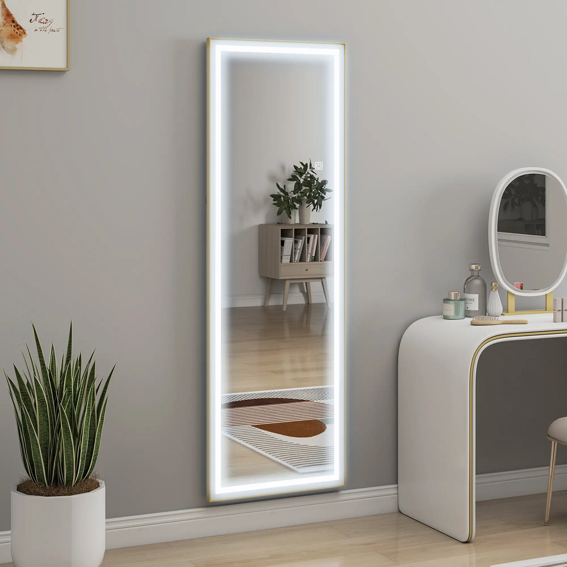 LED Mirror with Dimmable 3 Color Lights, 64" x 21", Gold Full Length Mirrors at Gallery Canada