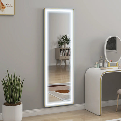 LED Mirror with Dimmable 3 Color Lights, 64" x 21", Gold Full Length Mirrors at Gallery Canada