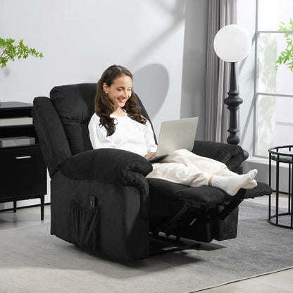 Manual Recliner Chair, Vibration Massage, Side Pockets, Corduroy, Black Sofas & Reclining Chairs at Gallery Canada