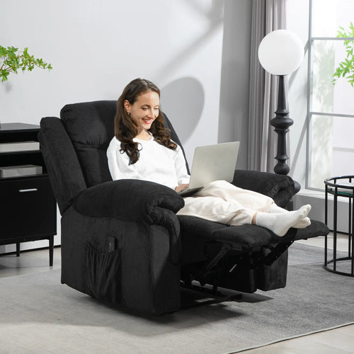 Manual Recliner Chair, Vibration Massage, Side Pockets, Corduroy, Black