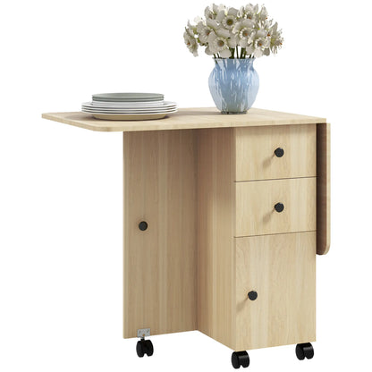 Drop Leaf Dining Table, Mobile Folding Table on Wheels, Natural Wood Dining Tables Natural at Gallery Canada