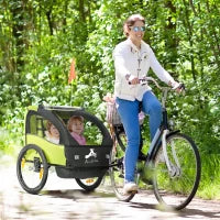 2 Seat Bike Trailer for Kids, Baby Stroller with Storage Bag, 5 Point Harness, Bicycle Trailer with 20" Wheels, Green Kids Bike Trailers Green, Black at Gallery Canada