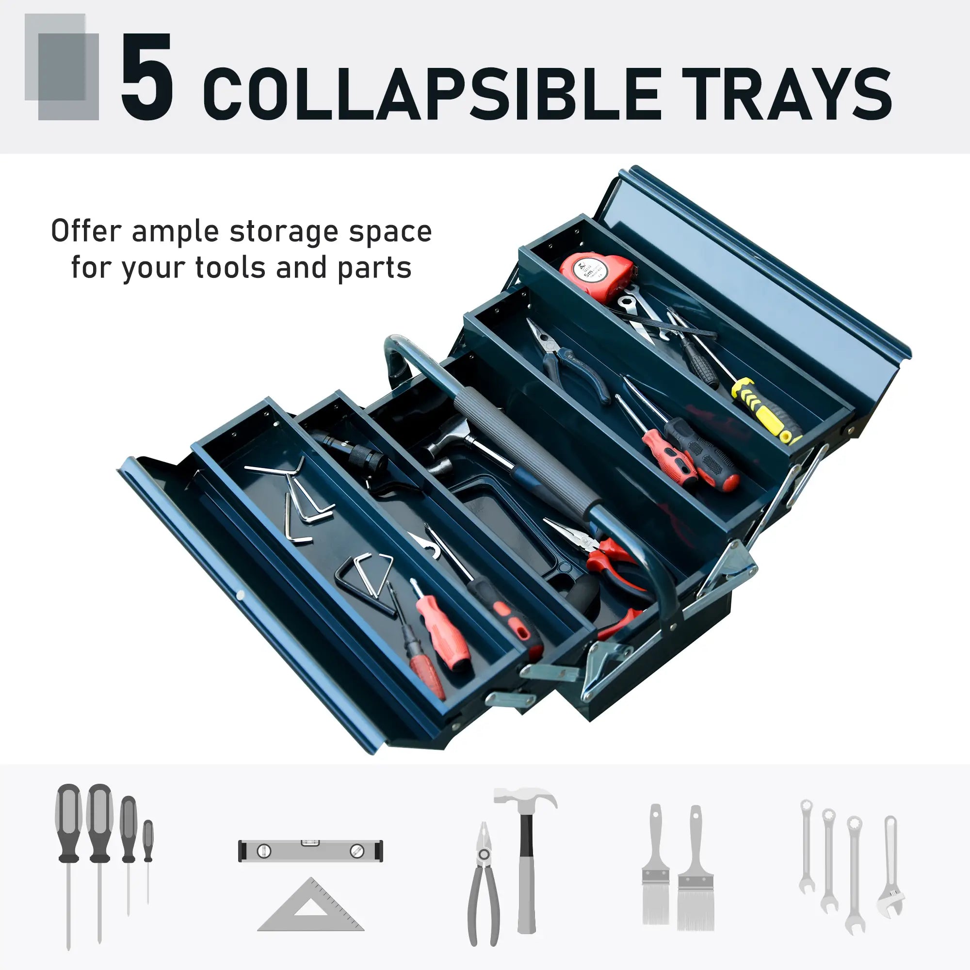 22 Metal Tool Box, 5-Tray Cantilever Steel Chest, Dark Green Tool Organizers at Gallery Canada