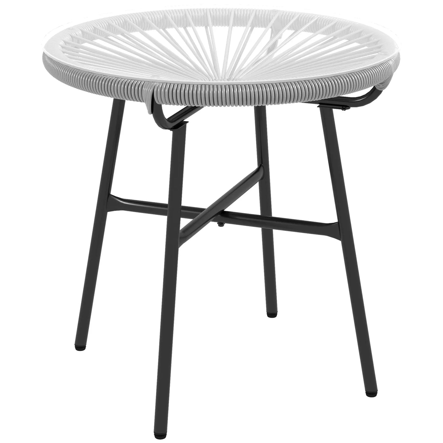 Round Rattan Side Table, Outdoor, PE Rattan, Tempered Glass Top, Grey
