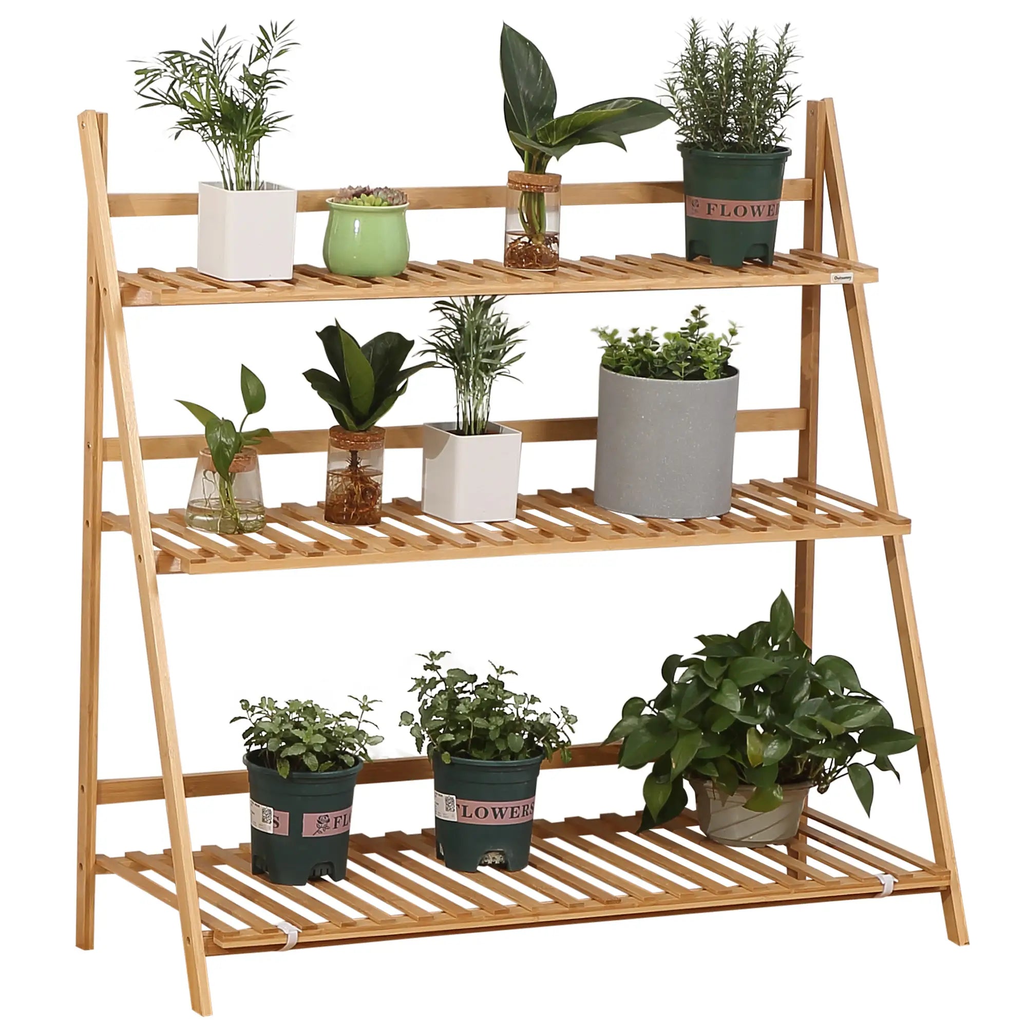 3-Tier Plant Stand, Bamboo Display Shelf, 98x37x96.5cm, Natural Plant Stands at Gallery Canada