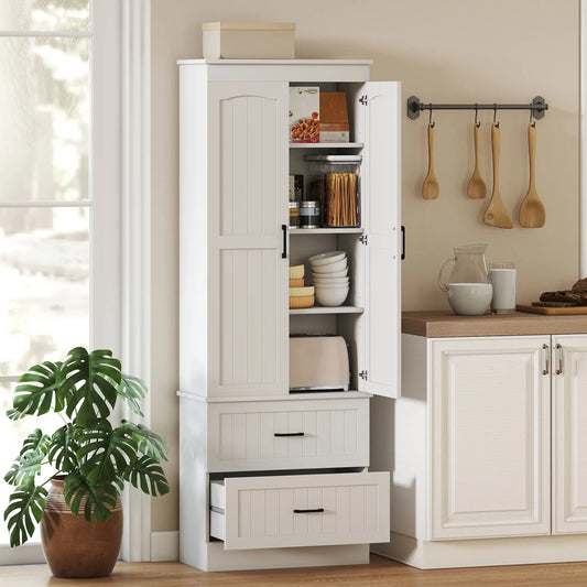 Tall Pantry Cabinet, 67 Inch, Adjustable Shelves, 2 Drawers, White Kitchen Pantry Cabinets White at Gallery Canada