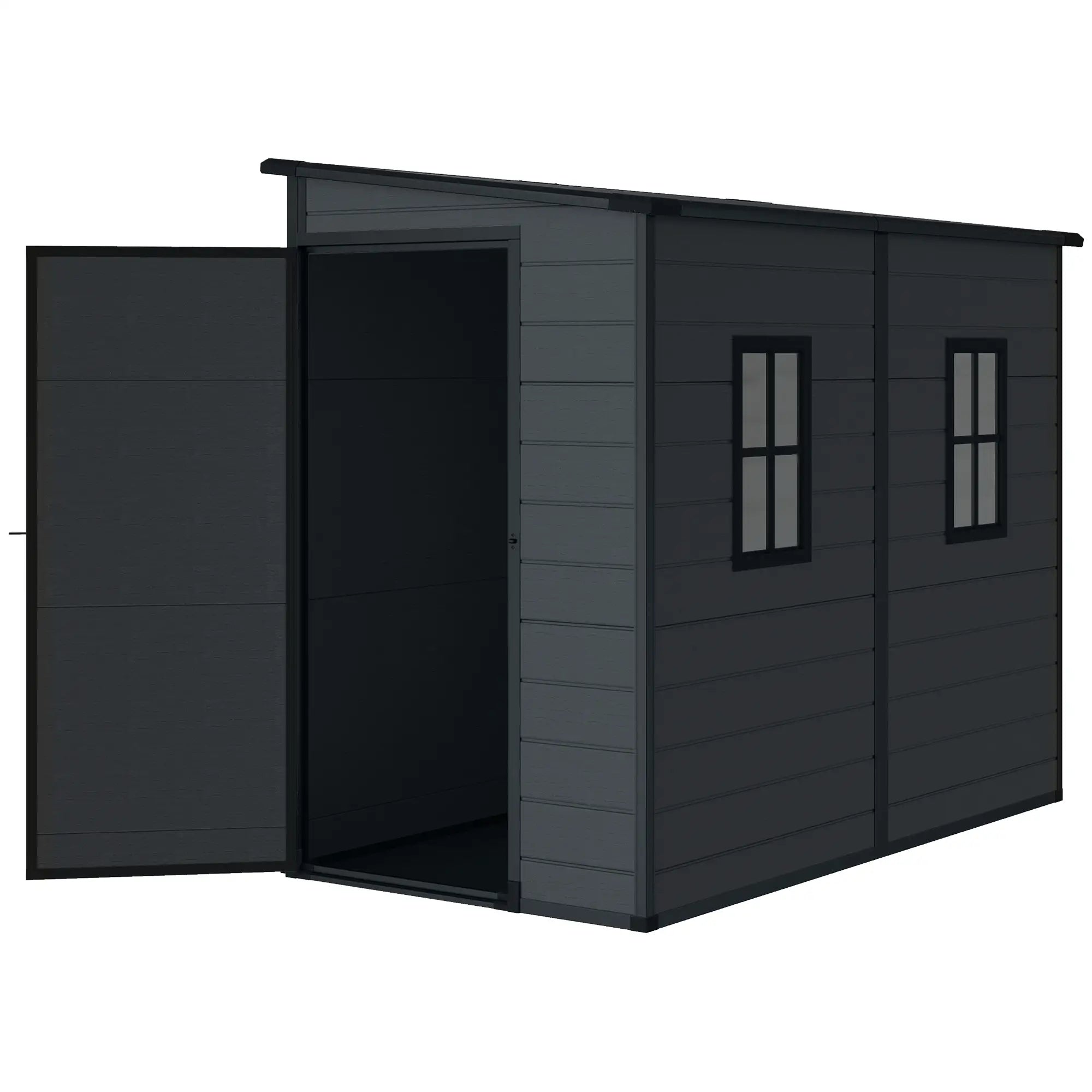 4.3' x 8' Dark Grey Outdoor Storage Shed With Floor, Lockable Doors, Dark Grey Sheds at Gallery Canada