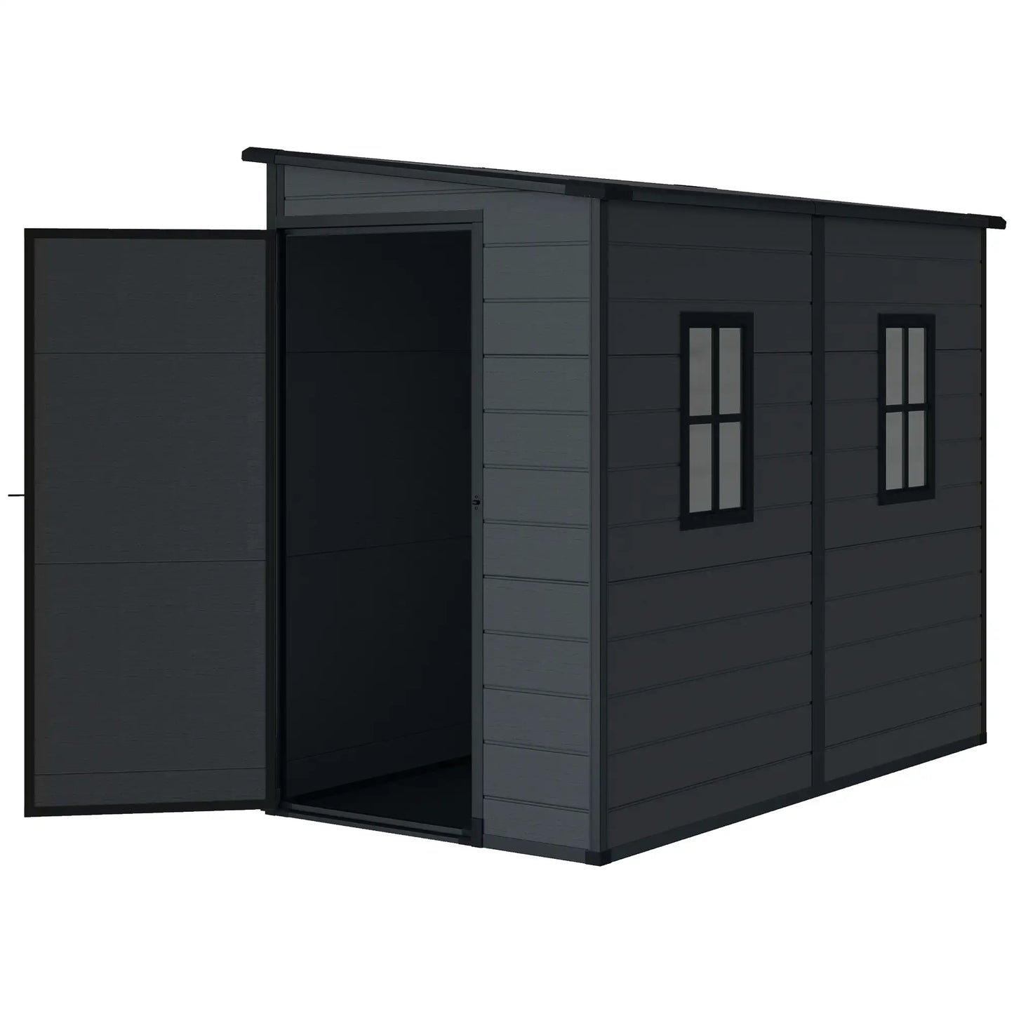 4.3' x 8' Dark Grey Outdoor Storage Shed With Floor, Lockable Doors, Dark Grey Sheds at Gallery Canada