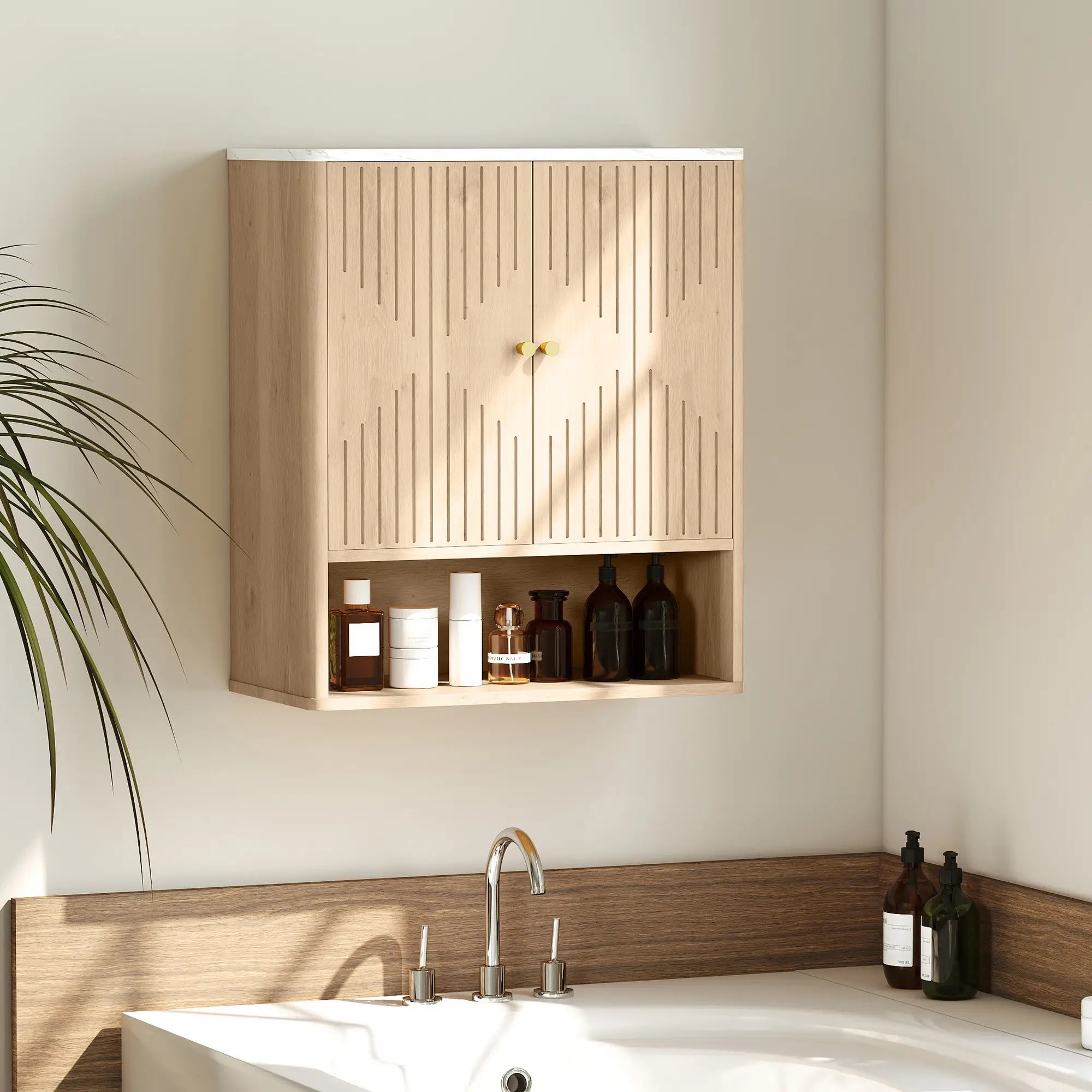 Wall Mounted Medicine Cabinet, Adjustable Shelf, Oak, Marble Top Bathroom Cabinets at Gallery Canada