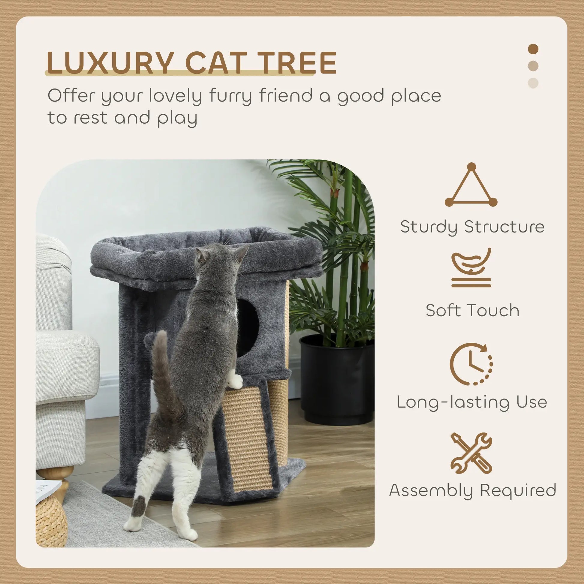 Small Cat Tree Tower with Perch, Scratching Post, Condo, Toy Ball, Dark Grey Cat Trees at Gallery Canada