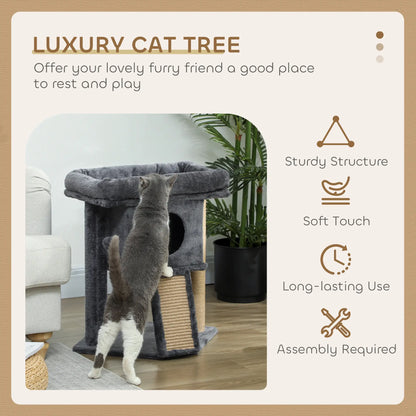 Small Cat Tree Tower with Perch, Scratching Post, Condo, Toy Ball, Dark Grey Cat Trees at Gallery Canada