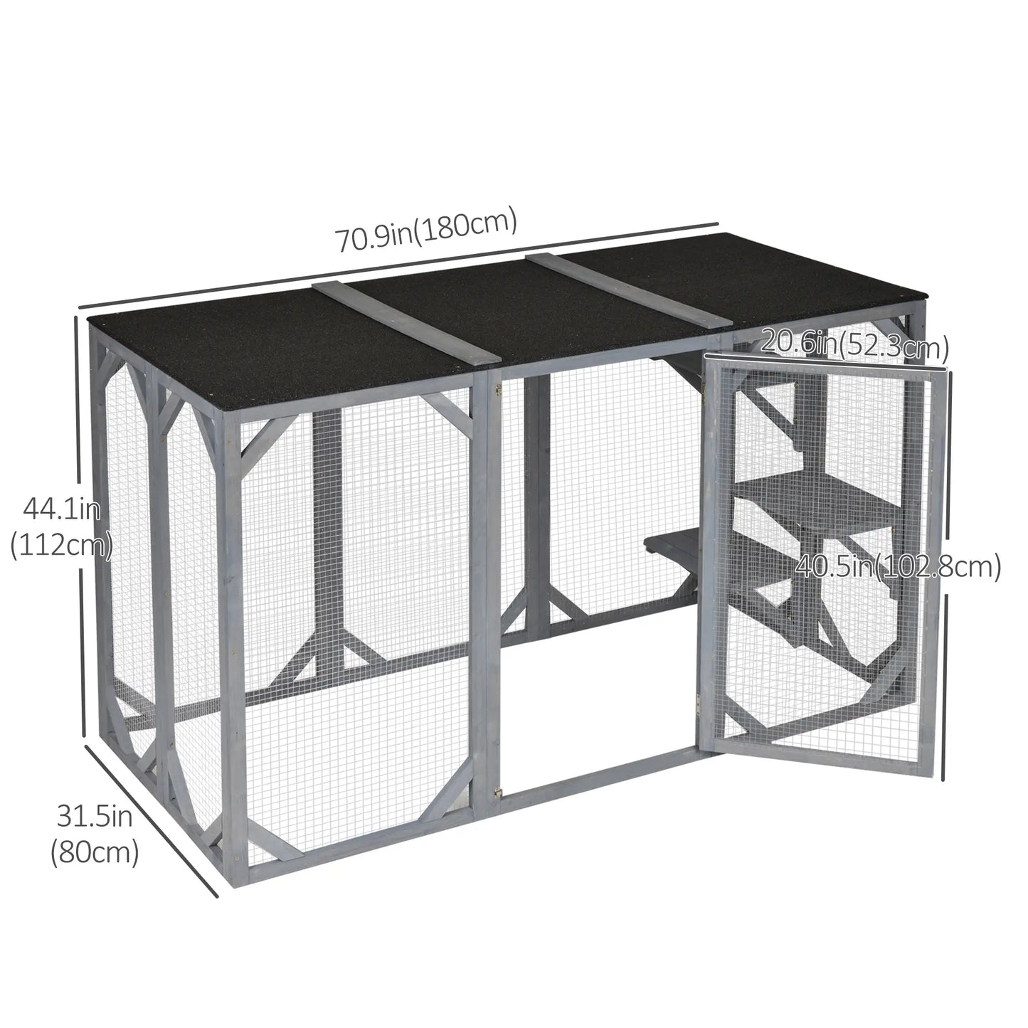 44.1" H Cat Cage, Indoor Outdoor Wooden Pet House, Small Animal Hutch, Grey Outdoor Cat Enclosures at Gallery Canada