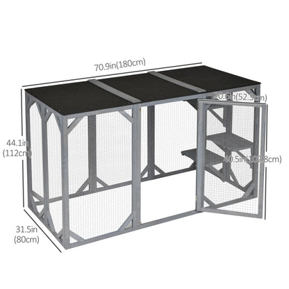 44.1" H Cat Cage, Indoor Outdoor Wooden Pet House, Small Animal Hutch, Grey Outdoor Cat Enclosures at Gallery Canada