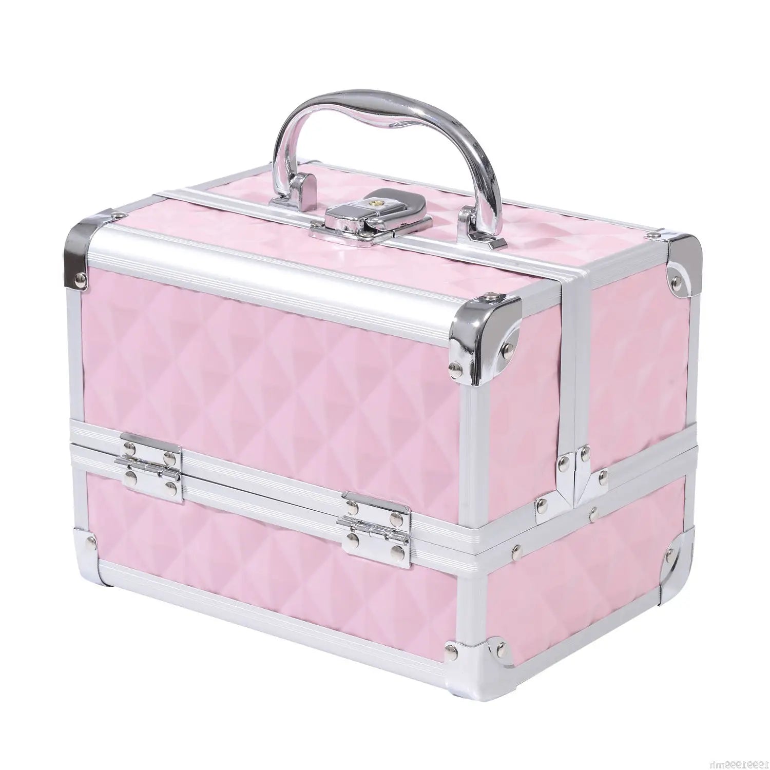 3 Tier Diamond Texture Makeup Case, Cosmetic Organizer with Mirror, Pink Makeup Cases at Gallery Canada