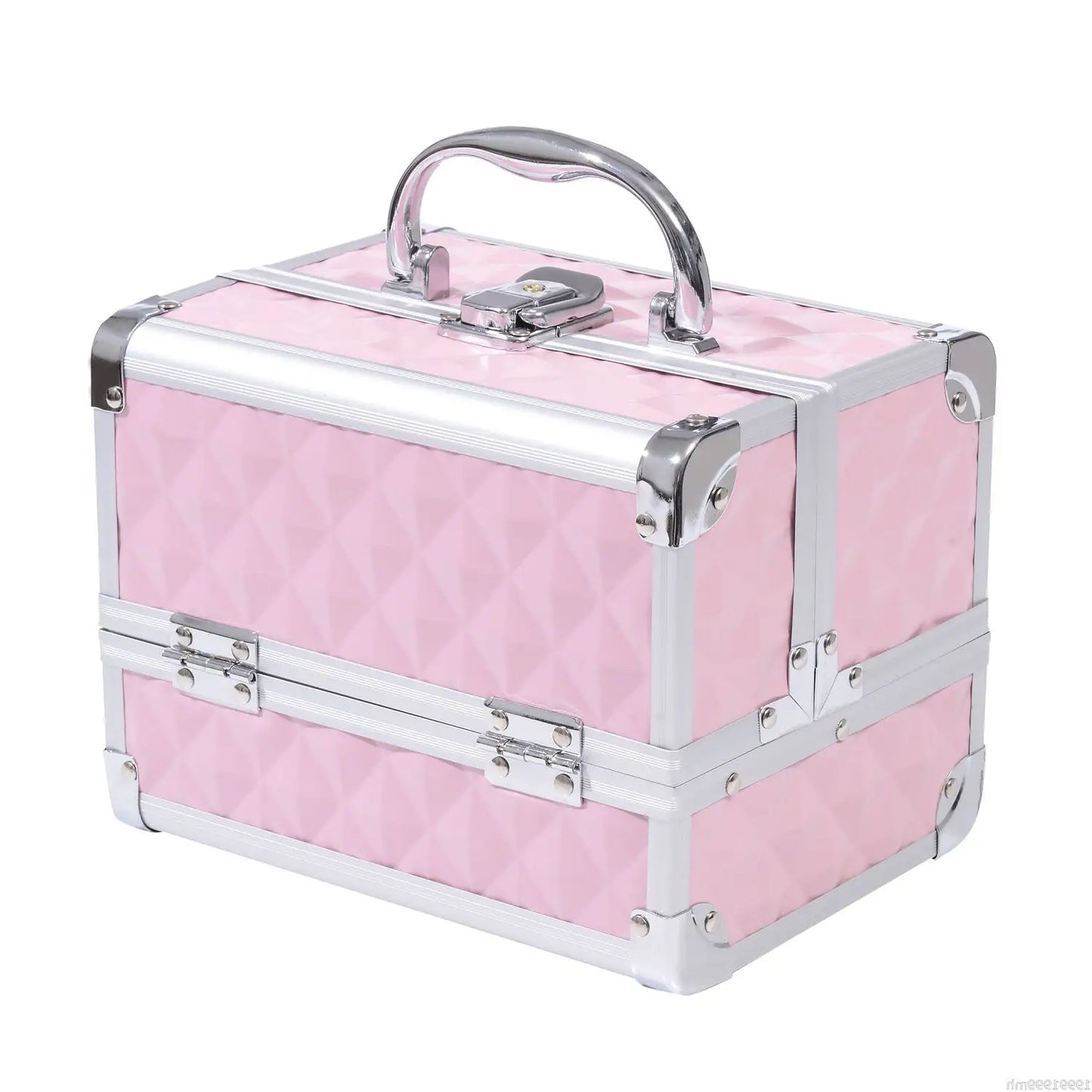 3 Tier Diamond Texture Makeup Case, Cosmetic Organizer with Mirror, Pink Makeup Cases at Gallery Canada