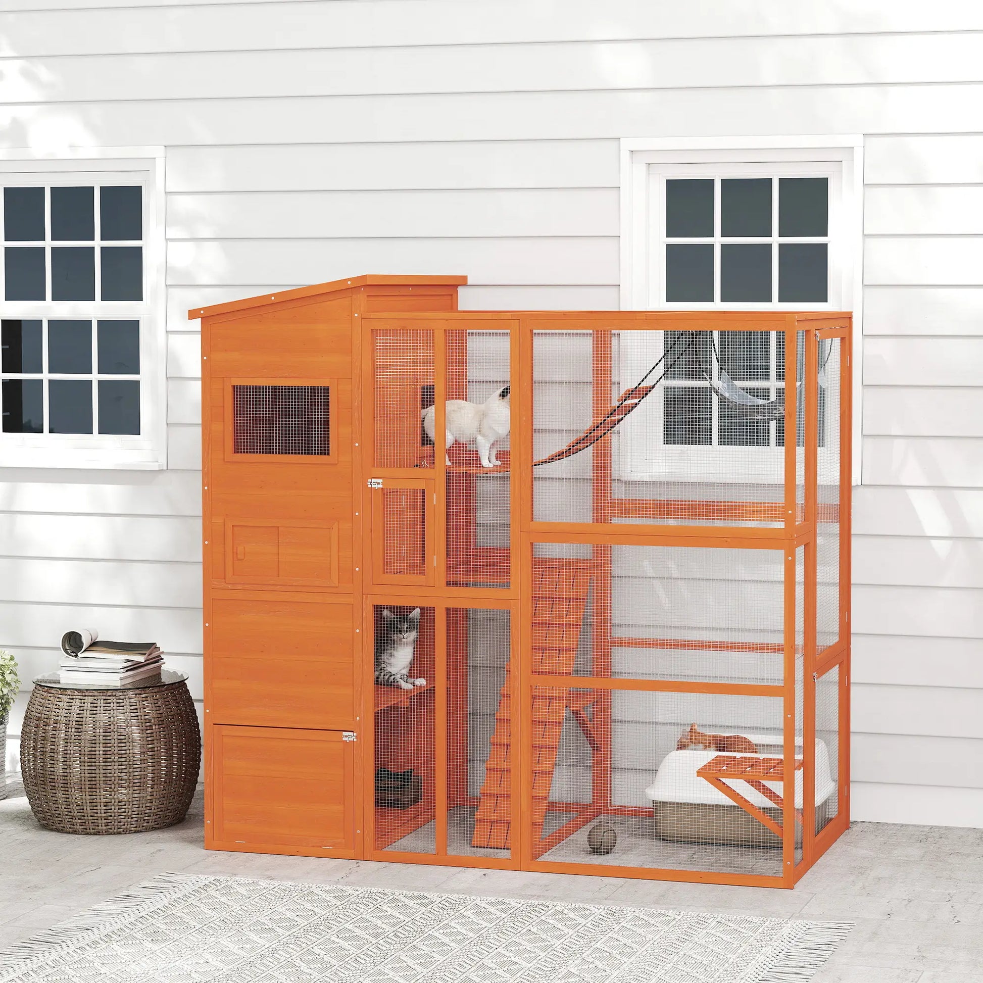 76" Catio Outdoor Cat Enclosure, Condo, Platforms, Ladder, Ramps, Hammock, Orange Outdoor Cat Enclosures at Gallery Canada