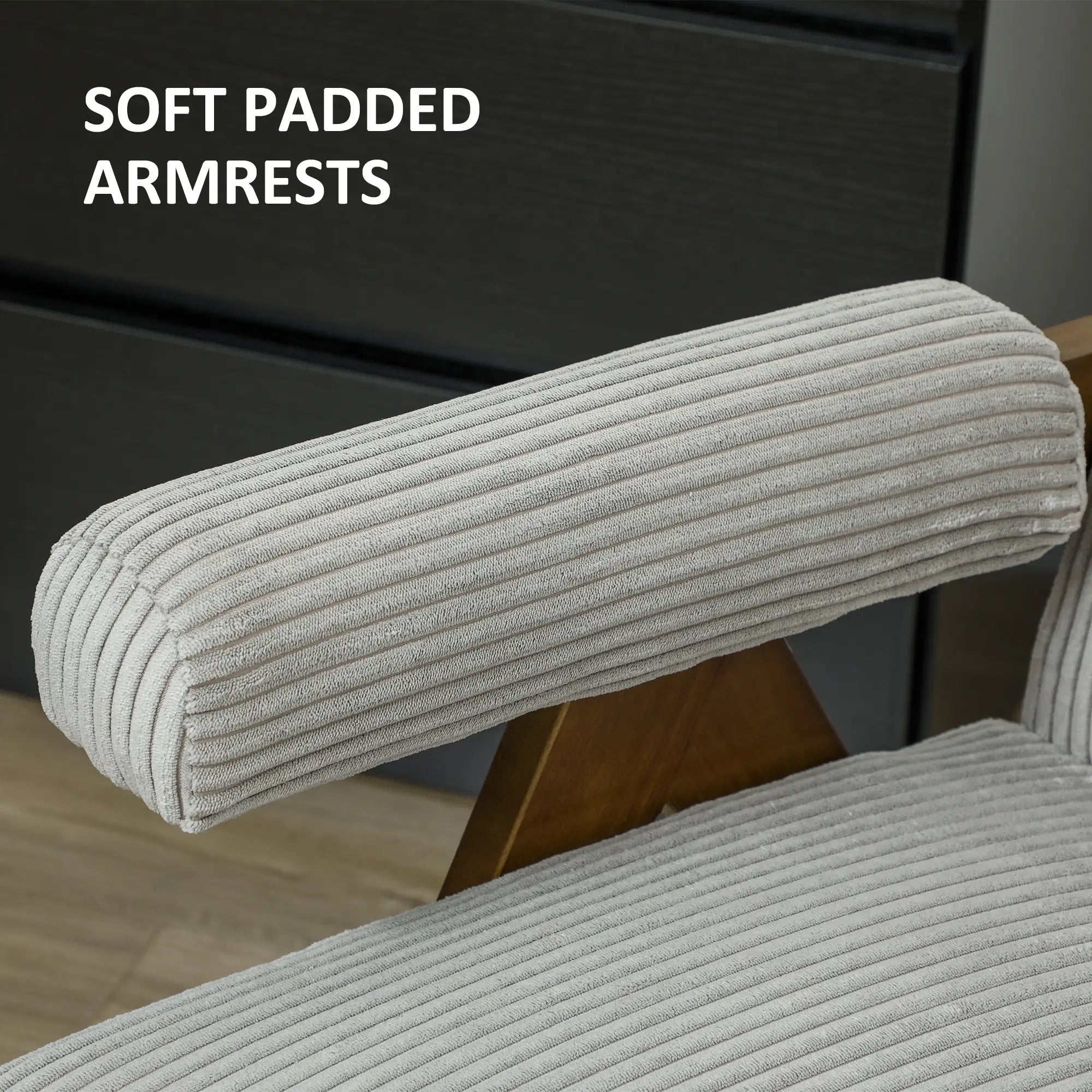 Corduroy Accent Chair Armchair with Wide Seat and Soft Padded Armrests for Reading, Bedroom, Light Grey Accent Chairs at Gallery Canada