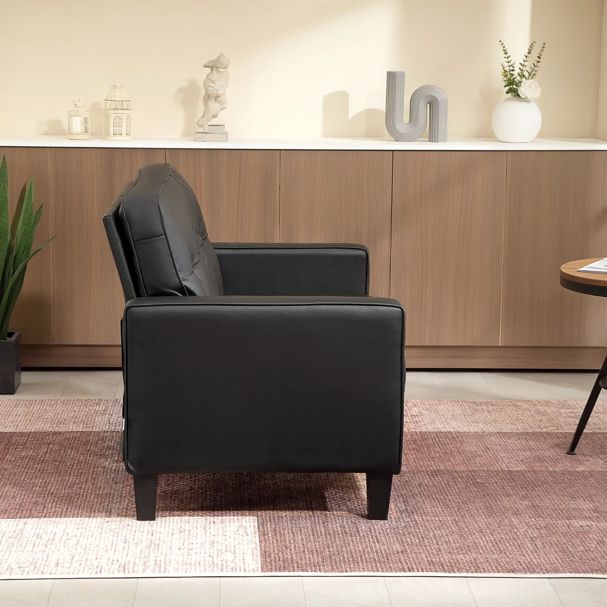 51" Double Sofa Couch, Upholstered PU Leather, Tufted Backrest, Black 2-Seater Sofas at Gallery Canada