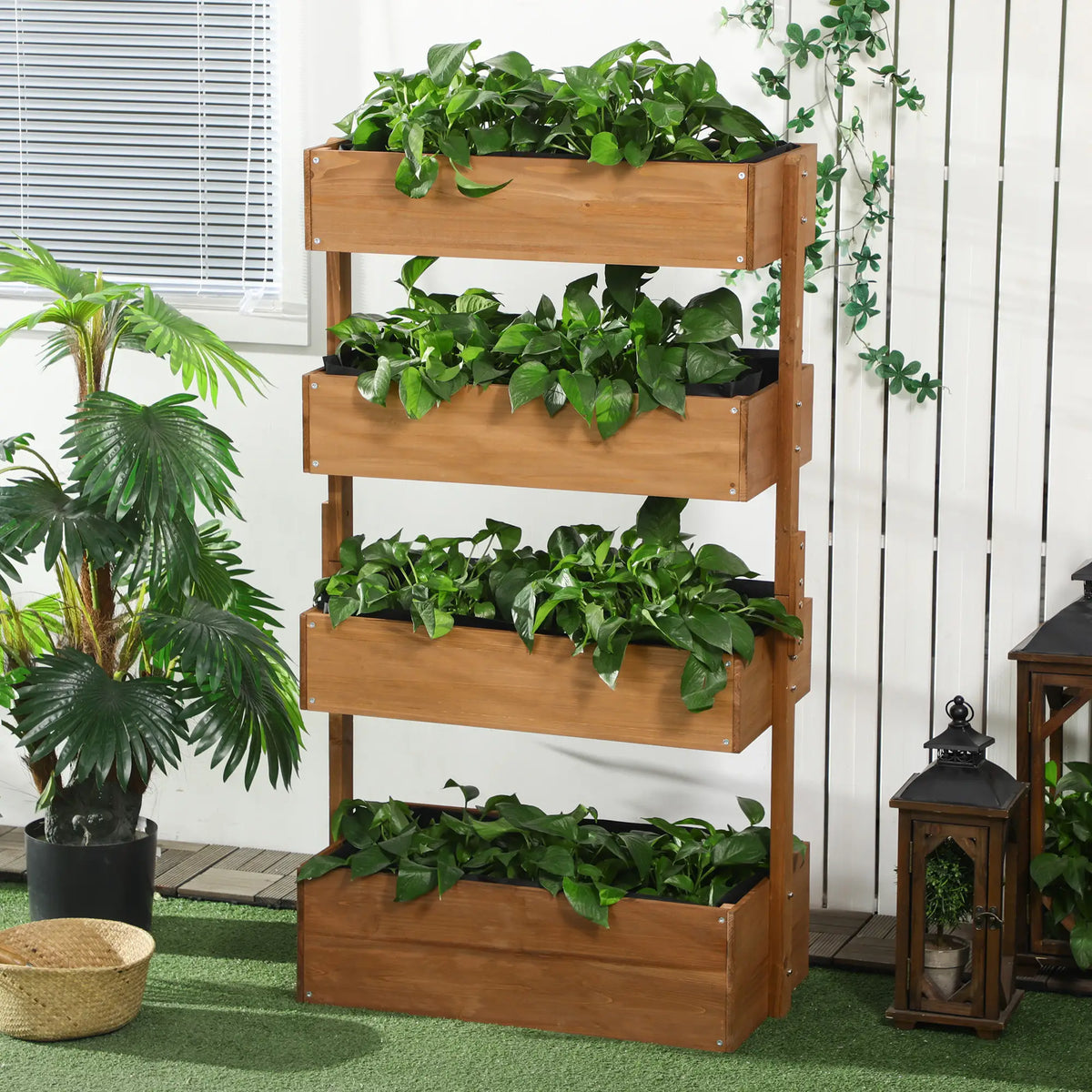 4-Niveaux Lit de Jardin Surélevé, Support de Plantation Vertical Élevé, Boîte de Plantation en Bois