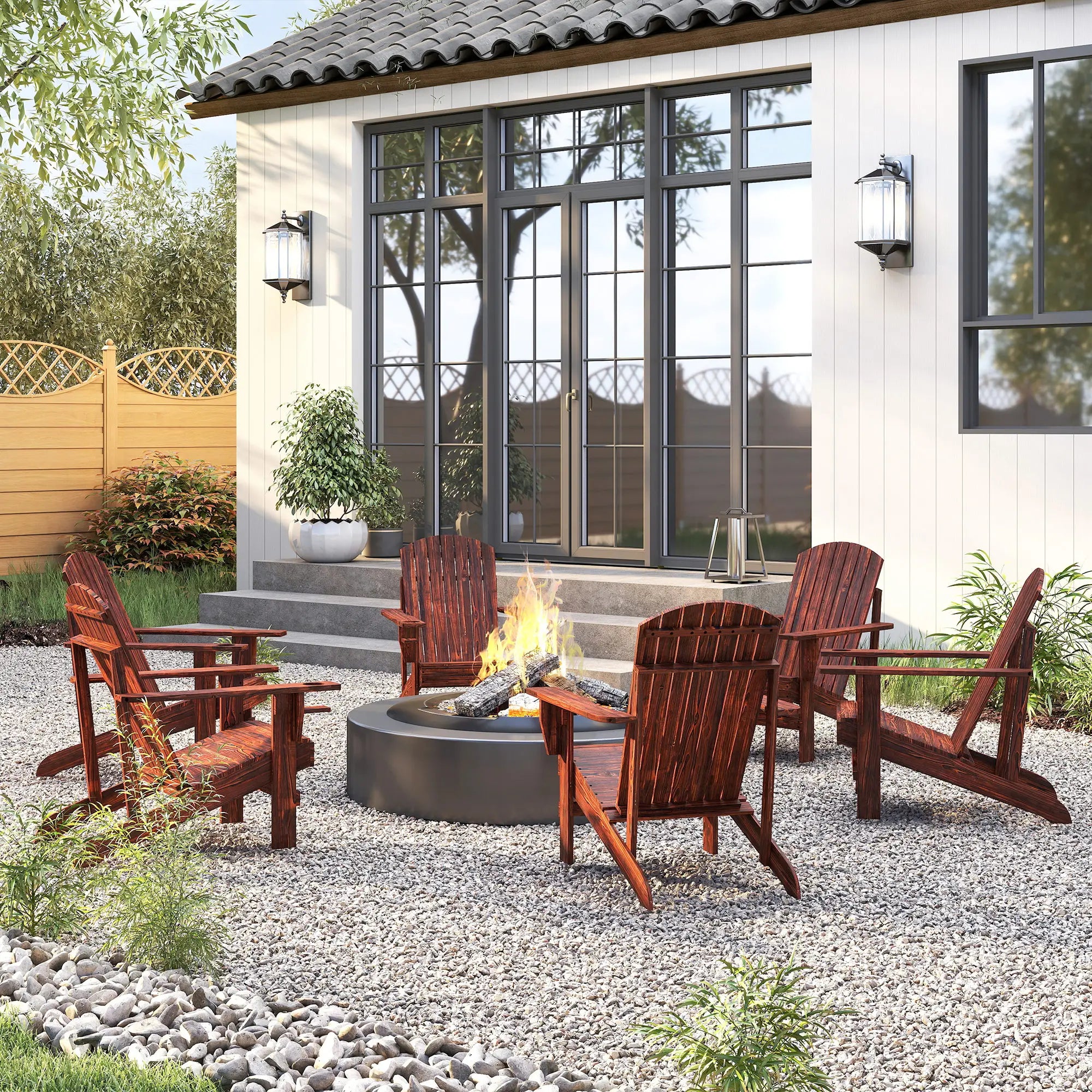 Classic Adirondack Chair, Garden Deck Chair with Cup Holder, Brown Patio Chairs at Gallery Canada
