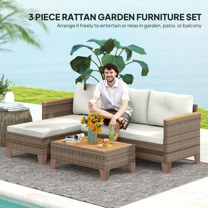 3 Piece L-Shaped Patio Furniture Set, Wood Top Coffee Table, Cream Patio Furniture Sets at Gallery Canada