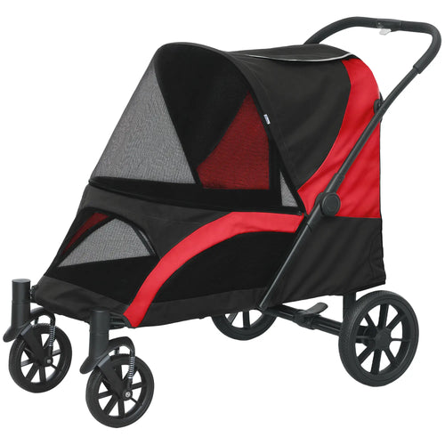 Foldable Pet Stroller, Large Dogs, Four Big Wheels, Black