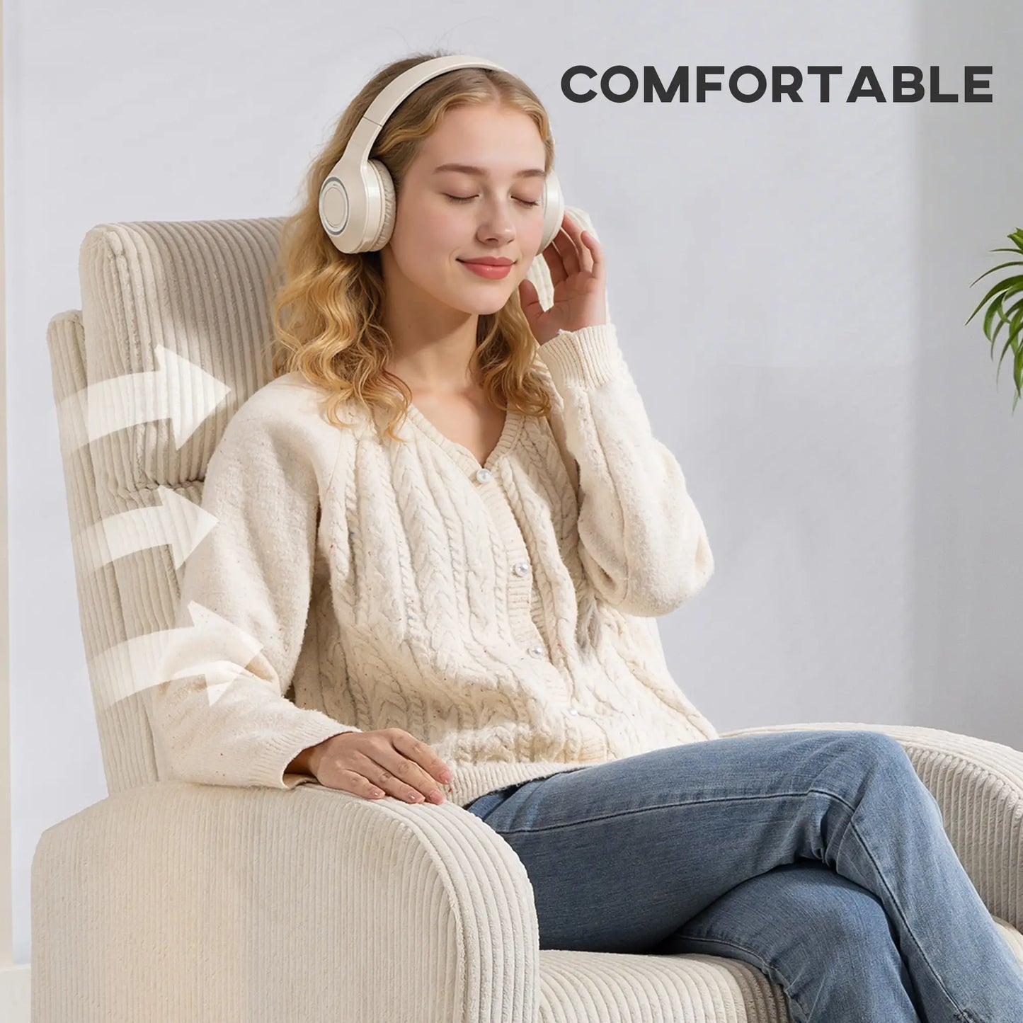 Manual Fabric Recliner Chair, Single Reclining Sofa, Padded Seat, Beige Sofas & Reclining Chairs at Gallery Canada